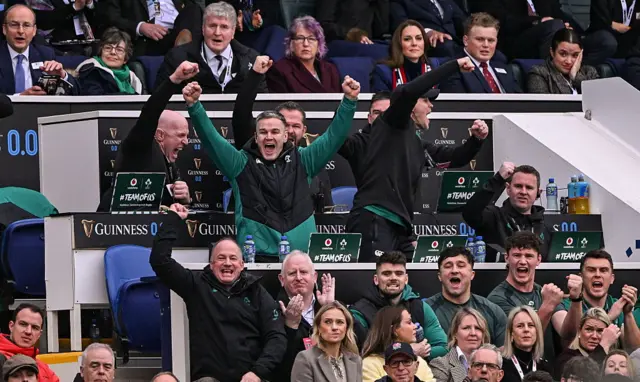 Ireland coaches celebrating try