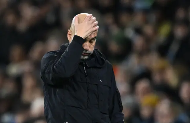 Pep puffs out his cheeks and puts his hand to his head