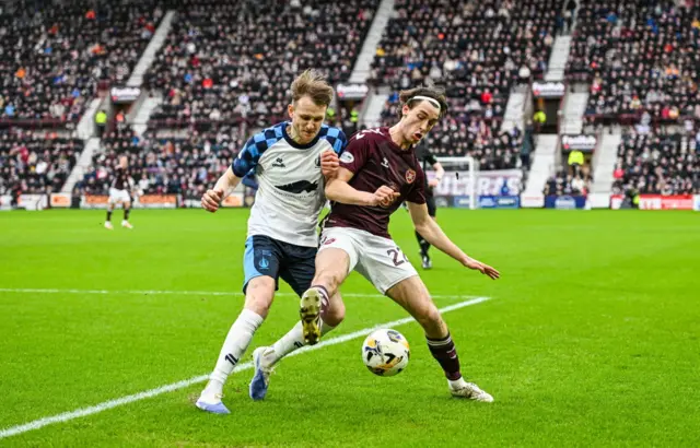 Falkirk's Coll Donaldson and Hearts' Tomas Bent Magnusson