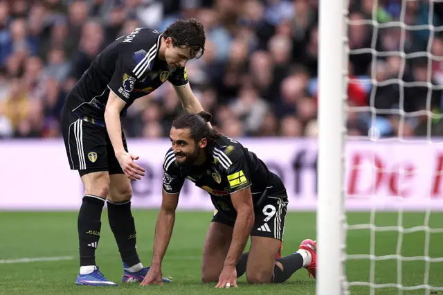 Dominic Calvert-Lewin of Leeds United reacts after missing a chance