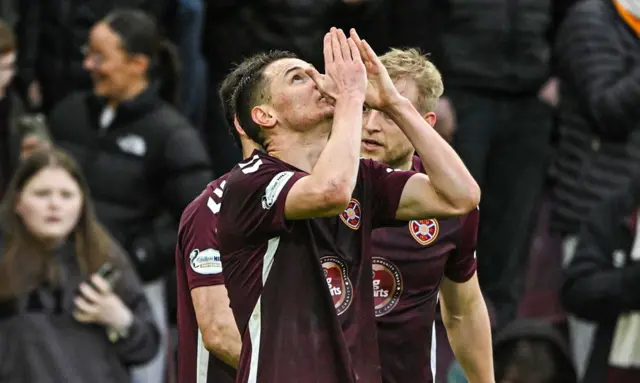 Islam Chesnokov celebrates his first Hearts goal