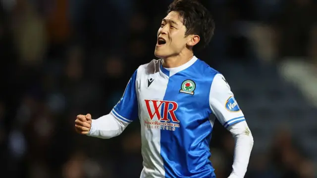 Yuki Ohashi celebrates after Blackburn's win over Preston North End