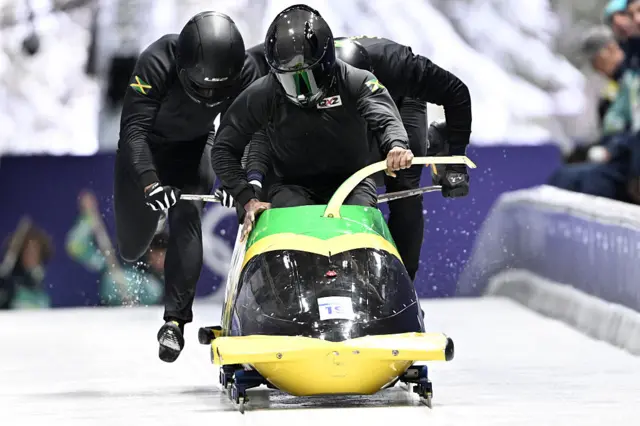 The Jamaica bobsleigh team in training