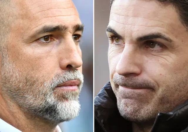 Igor Tudor, Head Coach of Tottenham Hotspur (L) and Mikel Arteta, Manager of Arsenal