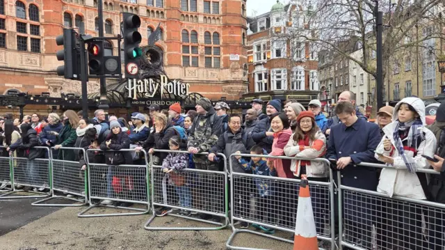 Crowds gathering near Cambridge Circus