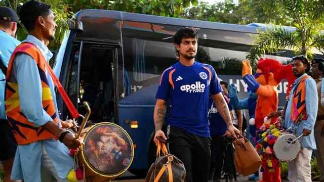 Ishan Kishan of India arrives at the stadium prior