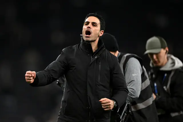 Mikel Arteta, Manager of Arsenal, celebrates