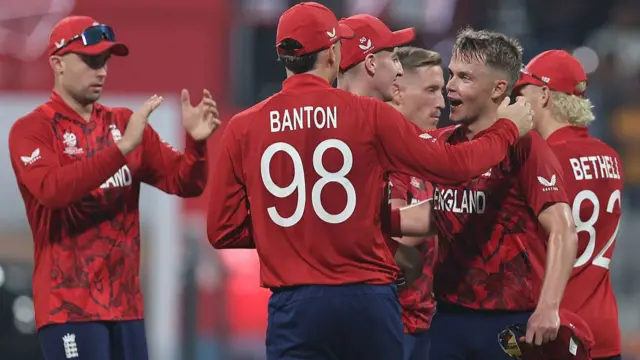 Sam Curran and Tom Banton of England celebrate victory