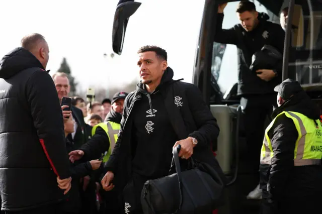 James Tavernier getting off the Rangers bus