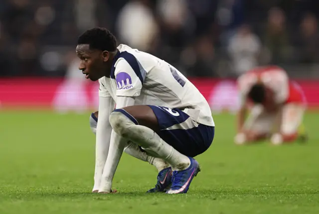 Pape Matar Sarr of Tottenham Hotspur reacts