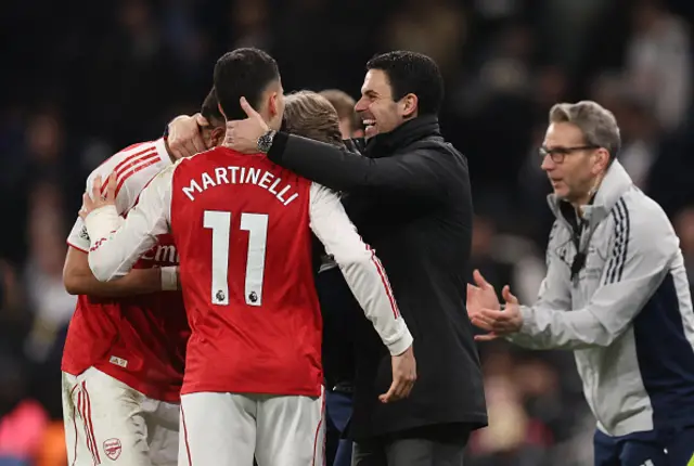 Mikel Arteta manager / head coach of Arsenal celebrates