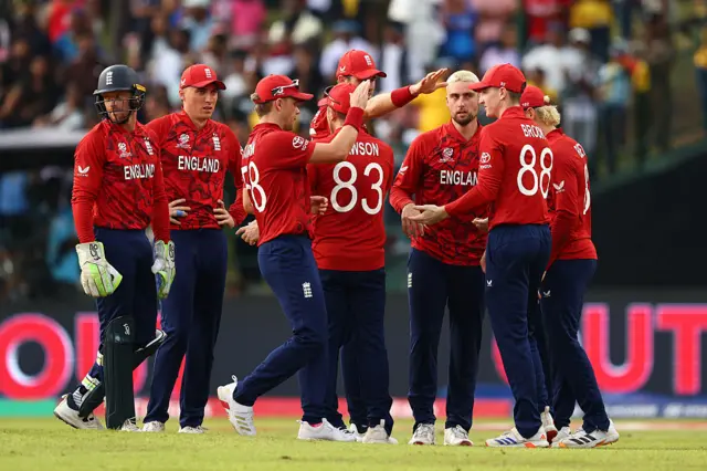 : Will Jacks of England celebrates taking the wicket of Dunith Wellalage of Sri Lanka