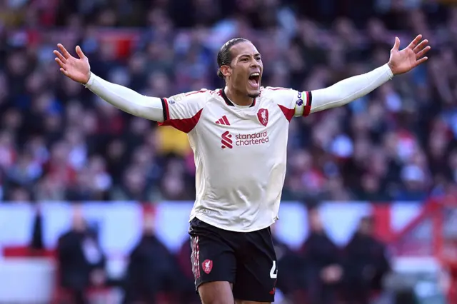Virgil van Dijk of Liverpool reacts
