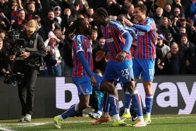 Evann Guessand of Crystal Palace celebrates scoring