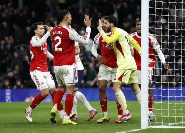 Arsenal's David Raya reacts