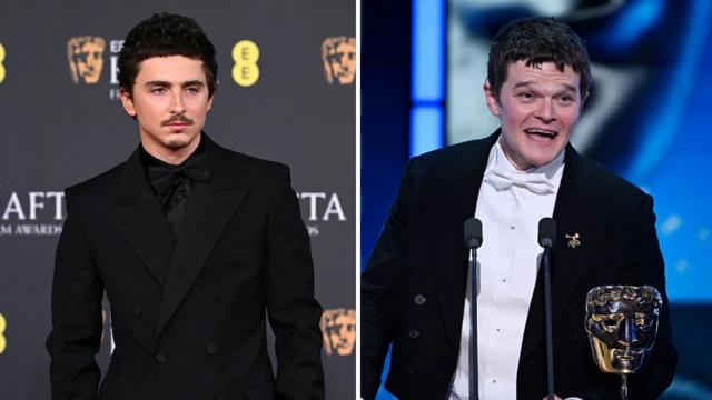 Chalamet on red carpet and Aramayo accepting his best actor award=