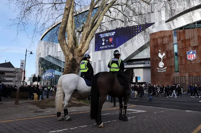 General view of police horses outside the stadium