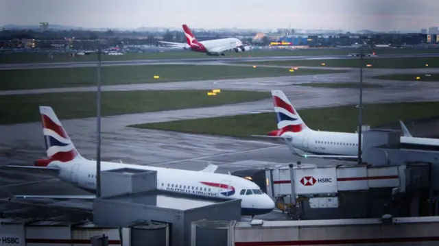 Planes outside of London Heathrow Airport