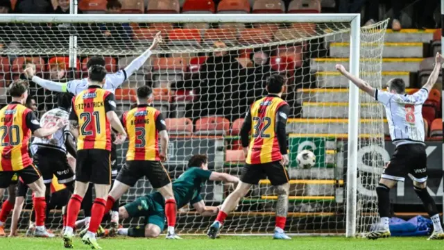 Nurudeen Abdulai scores for Dunfermline Athletic against Partick Thistle