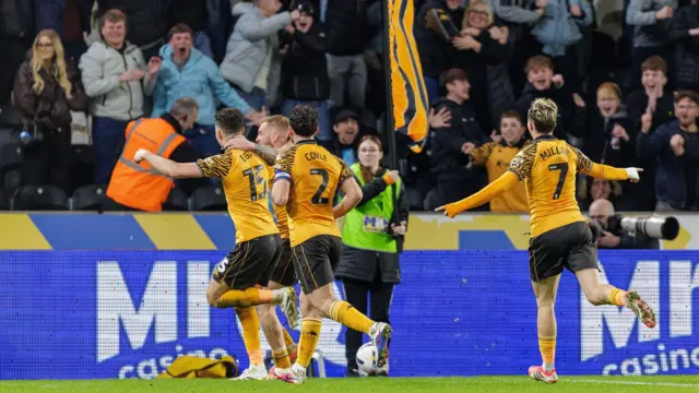 Hull players celebrate in front of fans