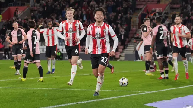 Kuryu Matsuki celebrates scoring Southampton's second goal against QPR