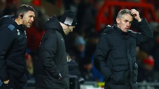A dejected looking Ipswich boss Kieran McKenna