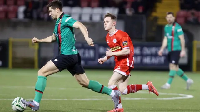 Action from Cliftonville v Glentoran