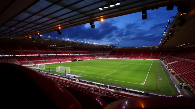 Middlesbrough's Riverside Stadium under the floodlights before their game with Leicester