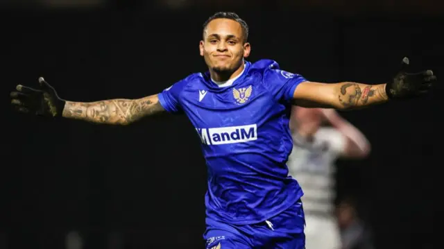 Josh Fowler celebrates after scoring for St Johnstone against Queen's Park