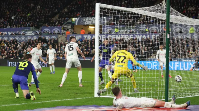 Daniel Jebbison scores for Preston at Swansea