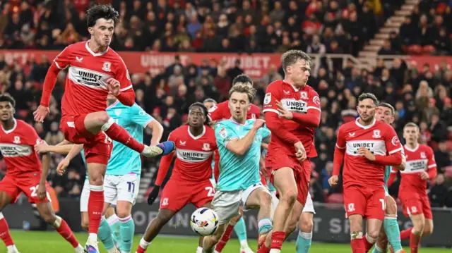 Middlesbrough players in action in the goalless draw with Oxford