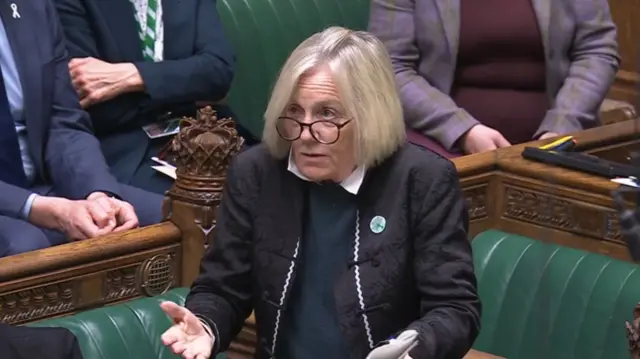 Tessa Munt MP shrugging her shoulders and speaking in Parliament