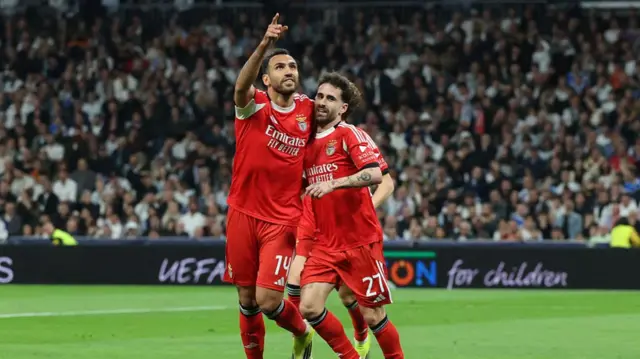 Rafa Silva celebrates with Vangelis Pavlidis