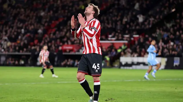 Sheffield United's Patrick Bamford looks disappointed after missing a chance