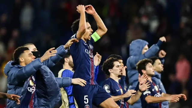 PSG players celebrate
