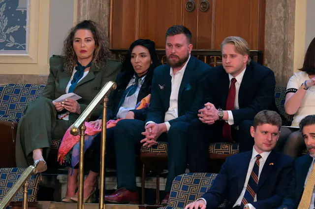 In centre: Sky Roberts, brother of late Epstein survivor Virginia Giuffre and his wife Amanda Roberts at the US Capitol