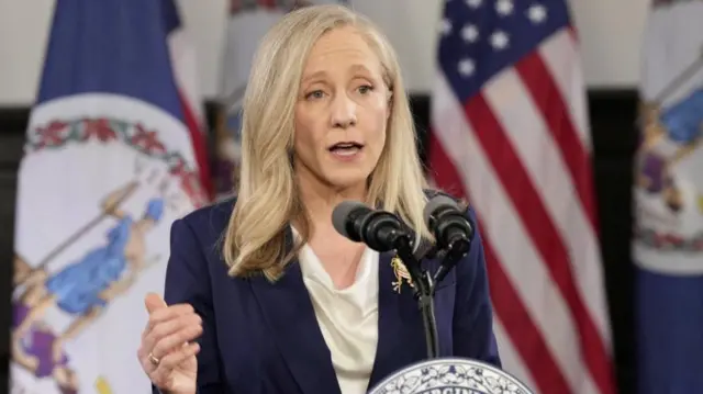 Abigail Spanberger speaks into a microphone