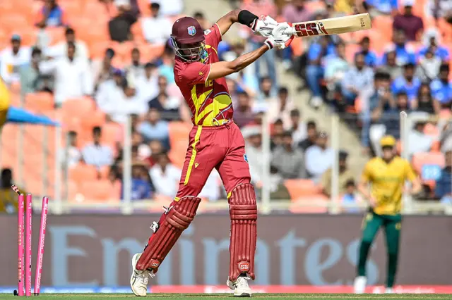 Roston Chase is bowled out