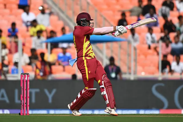 Brandon King of West Indies plays a shot