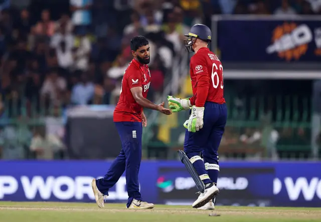 Rehan Ahmed celebrates a wicket