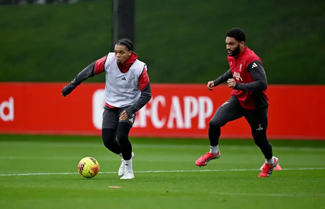 Rio Ngumoha and Joe Gomez of Liverpool