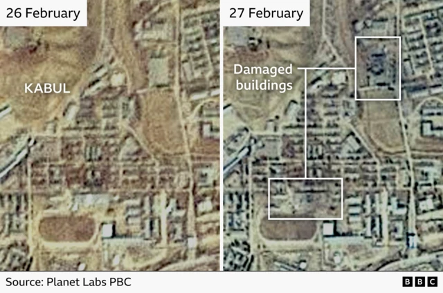 Satellite imagery shows damage at two locations in Kabul