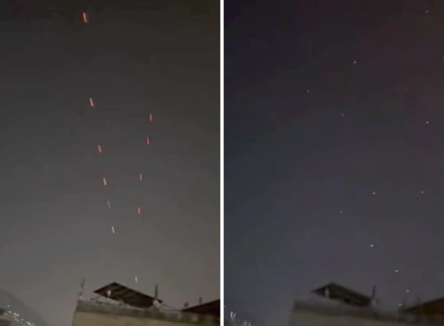 Two screenshot from the video showing tracer fire over Kabul