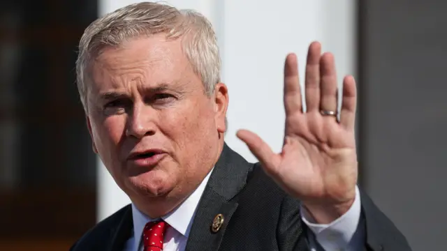 U.S. Representative James Comer (R-KY) gestures as he appears outside of the Chappaqua Performing Arts Center, on the day Bill Clinton appears for a deposition in the House Oversight Committee investigation of late financier and convicted sex offender Jeffrey Epstein, in Chappaqua, New York, U.S., February 27, 2026