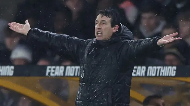 Aston Villa's Spanish manager Unai Emery gestures on the touchline during the English Premier League football match between Wolverhampton Wanderers and Aston Villa