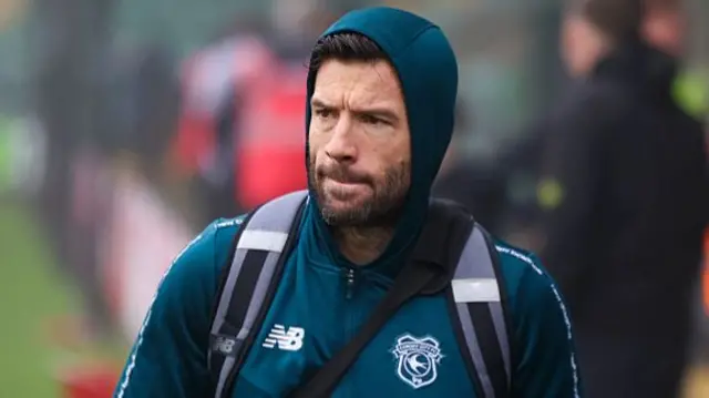 Cardiff City boss Brian Barry-Murphy with his hood up