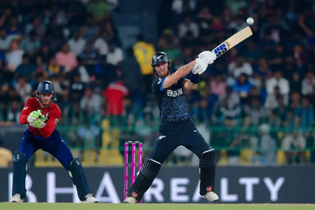New Zealand's Glenn Phillips plays a shot against England