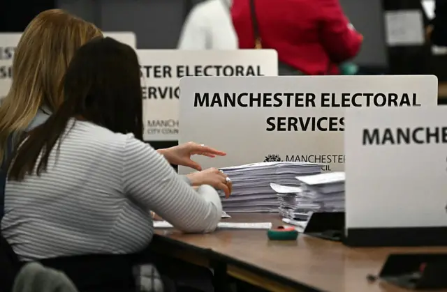 Votes are counted after polling for the Gorton and Denton by-election.