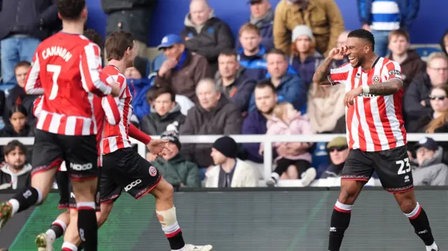 Sheffield United's Tyrese Campbell celebrates his goal at QPR