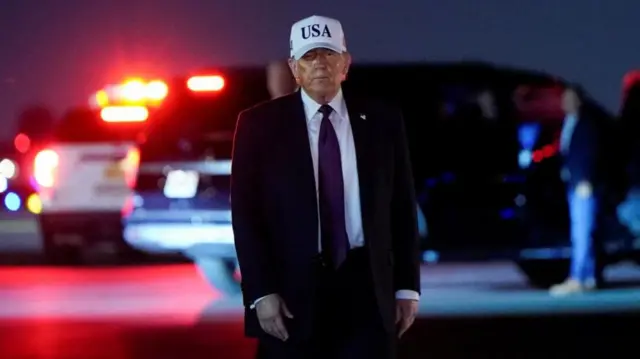 Donald Trump, pictured arriving in Florida last night. He is not expected to make a public appearance on Saturday